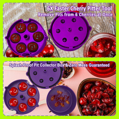 Cherry Pitter – Multi Cherry Tool 6 at Once, Full Detachable Cherry Seed Remover, Fast Cleaning for Baking, Canning, Jam, Dishwasher Safe with Pit Storage Case, Best Kitchen Gift for Mom Dad