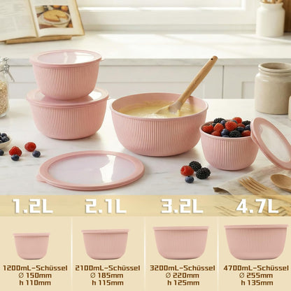 BoxedHome Mixing Bowls with Lids - 8 Piece Plastic Nesting Bowls Set includes 4 Prep Bowls and 4 Lids, Microwave and Dishwasher Safe, Green
