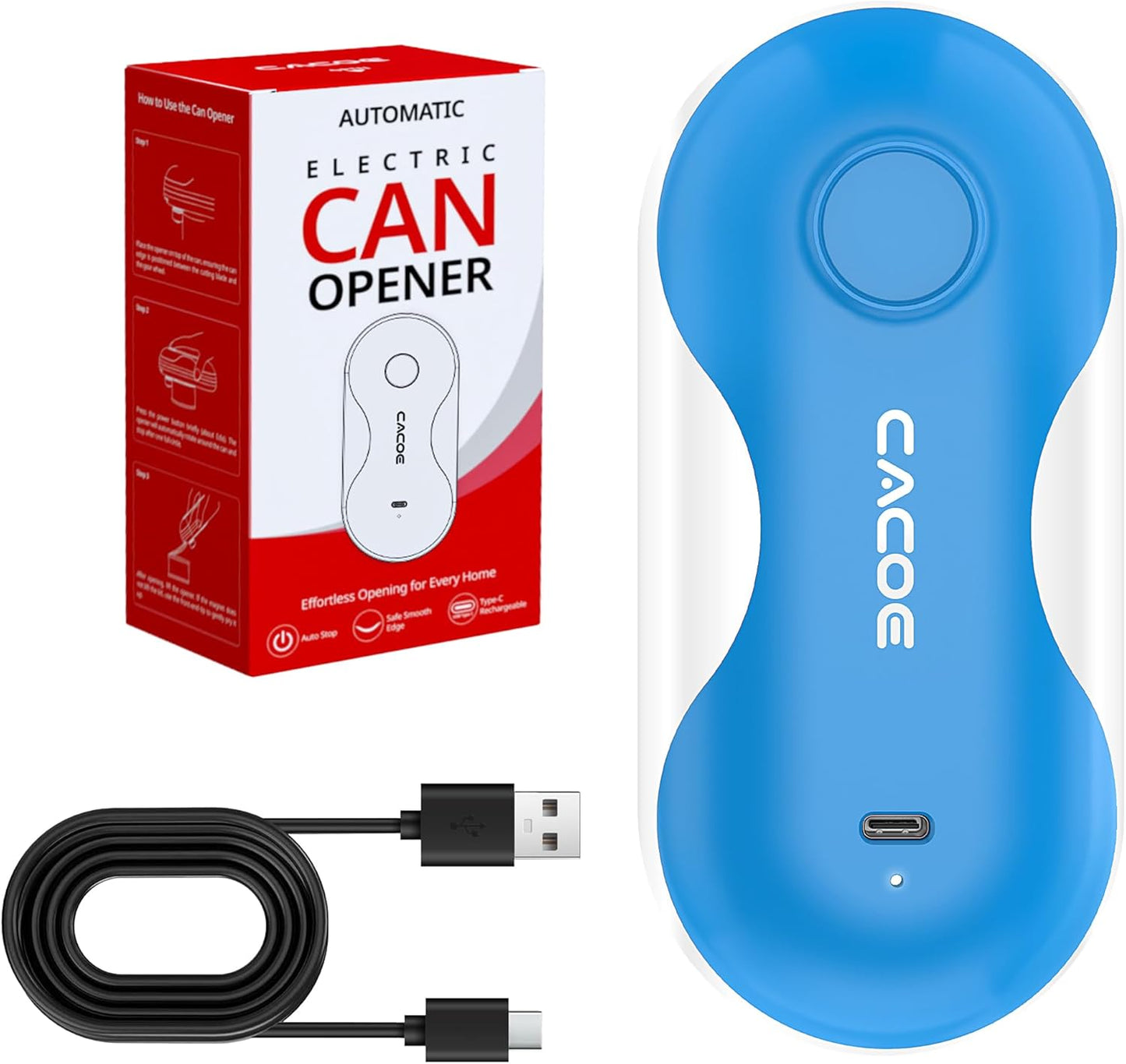 CACOE Automatic Smart Electric Can Opener with Auto Stop & USB-C Charging - Cordless Can Opener for Elderly and Arthritic Users for Seniors & Arthritis, Effortless One-Touch Open (black)