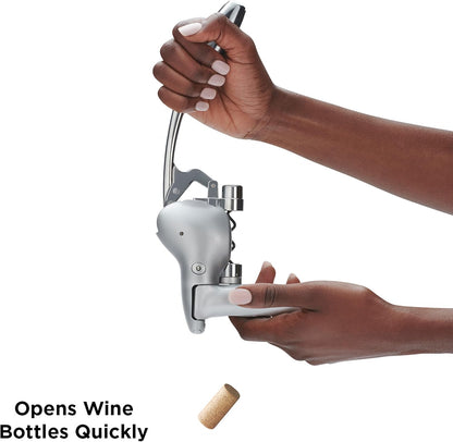 Rabbit Original Lever Corkscrew Wine Opener with Foil Cutter and Extra Spiral (Silver)