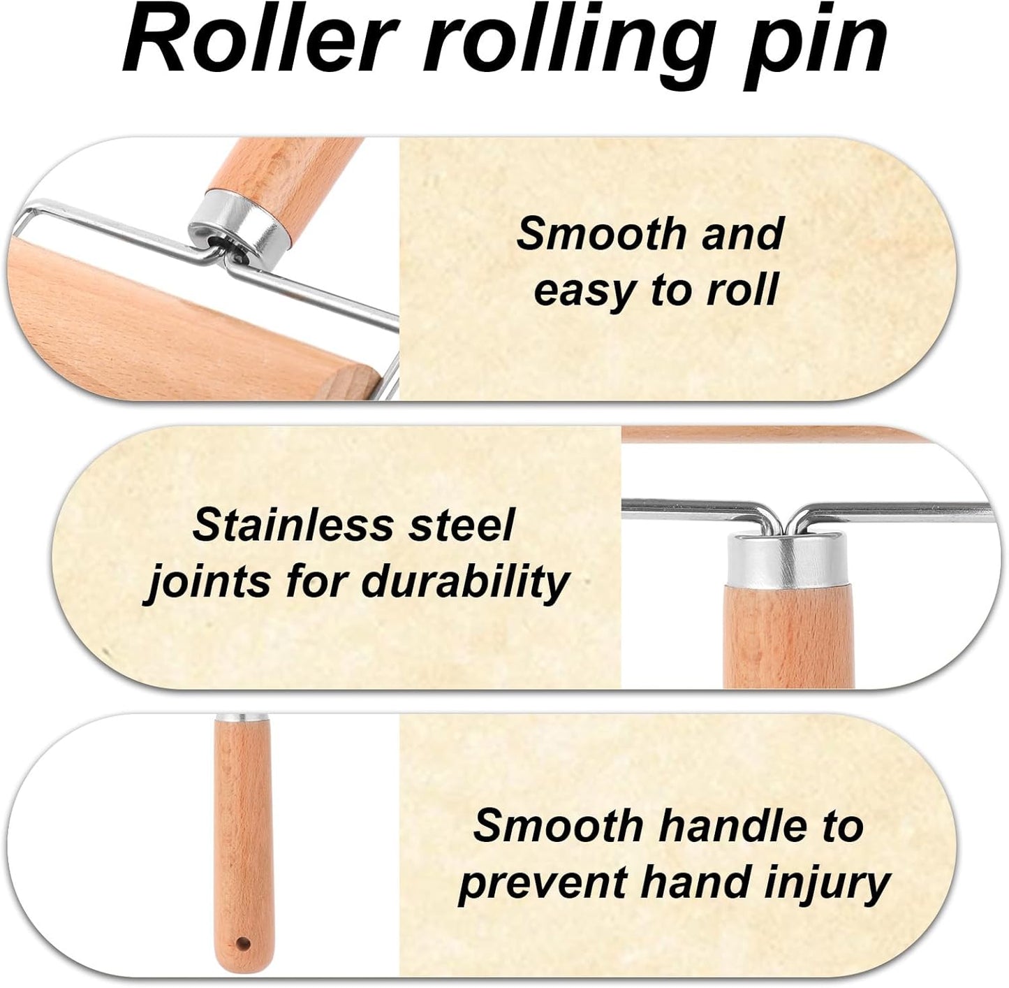 2pcs Hand Wooden Pastry Roller, 2 Size Non-Stick Small Mini Rolling Pins for Pizza Dough Pastry Bread Tortilla Cookies Pie Dumplings Easy Clean Kitchen Baking Tools for Home Cooking