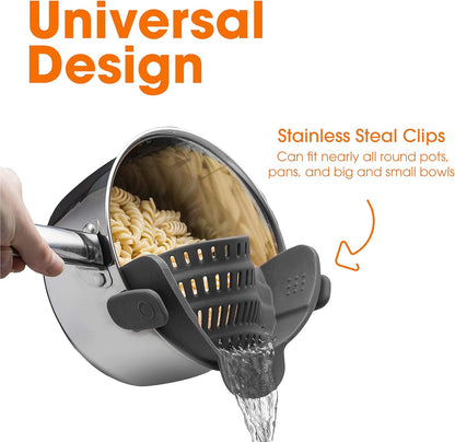 Cheer Collection Silicone Clip on Pot Strainer, Heat-resistant Snap-On Strainer for Pasta, Noodles, Rice, Meats and Vegetables, Green