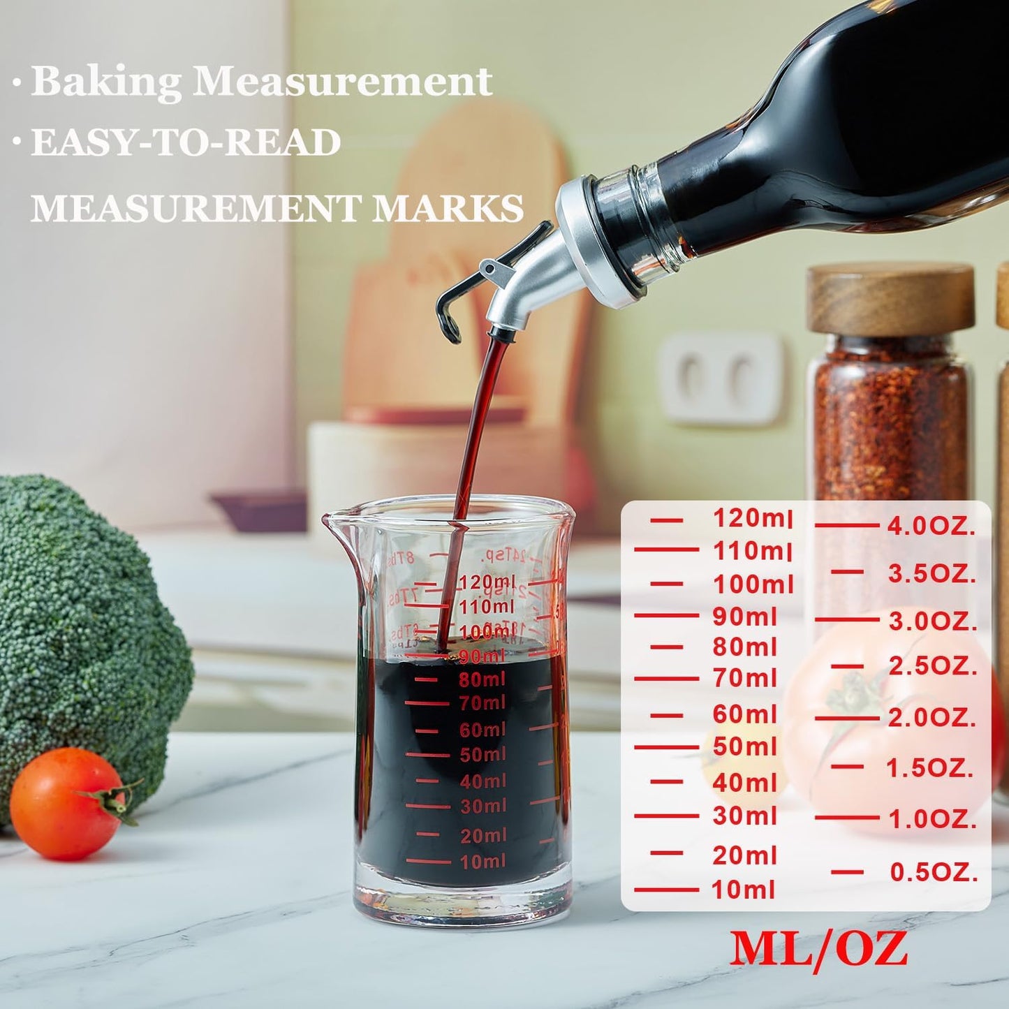 Ackers 4 Oz Glass Measuring Cup,Borosilicate Shot Glass with V-Shaped Spout-Black Line