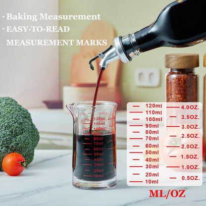 Ackers 4 Oz Glass Measuring Cup,Borosilicate Shot Glass with V-Shaped Spout-Black Line