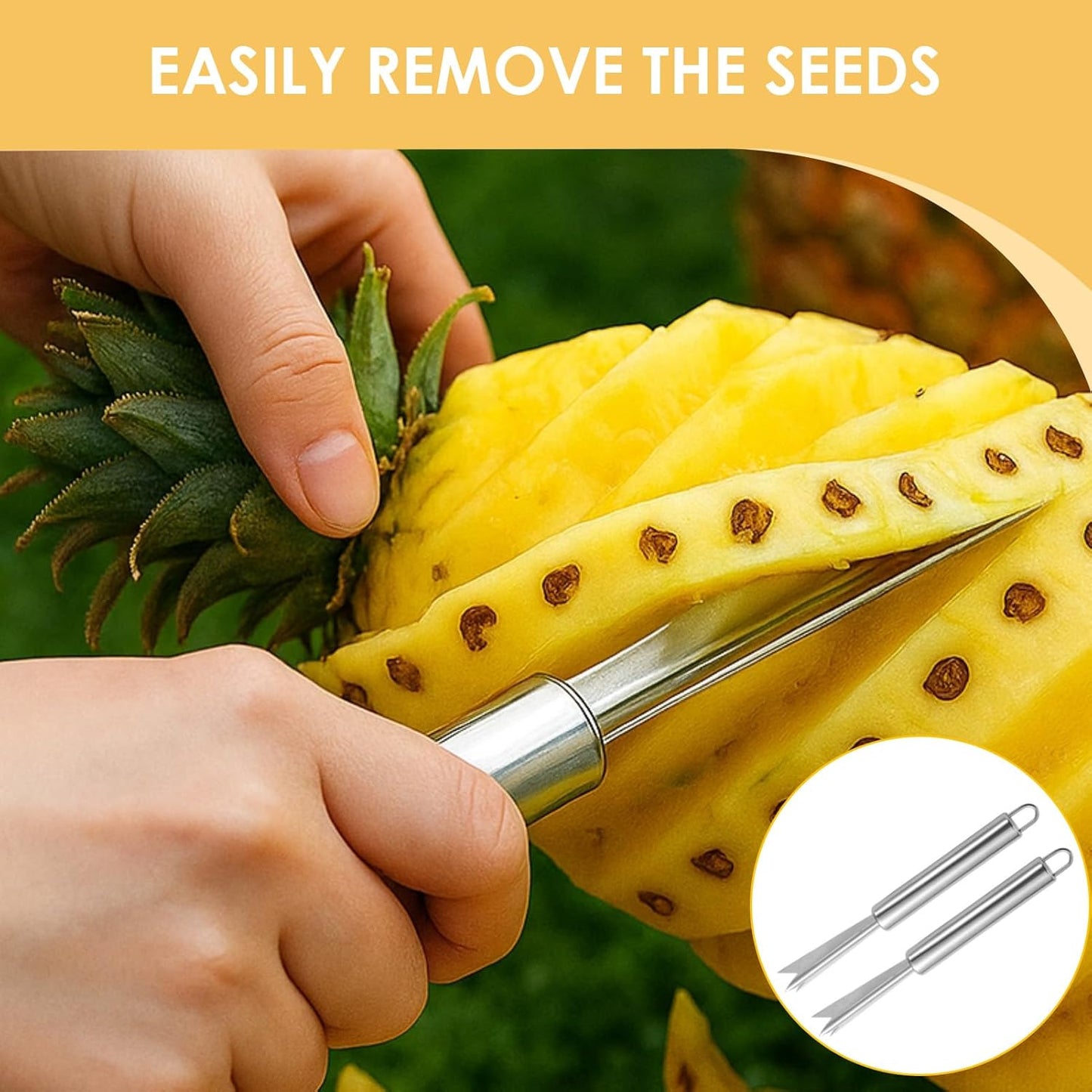 4 Pcs Pineapple Eye Remover Tool Set, Stainless Steel Pineapple Peeler and V-Shape Pineapple Cutter Knife, Multifunction Pineapple Tool for Kitchen, Fruit Store, or Home Use