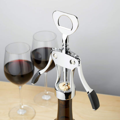 True Spiral Winged Corkscrew Wine Opener, Multi-Purpose Bottle Opener for Beers and Soft Drinks, Stainless Steel with Rubber Grip Wing Handle, for Bartenders, Home Bar, Kitchen, Restaurant, Silver