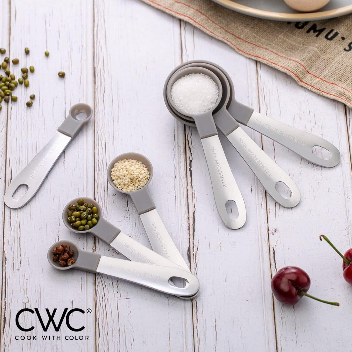 COOK WITH COLOR Measuring Cups Set and Measuring Spoon Set, Stainless Steel Handles, Nesting Kitchen Measuring Set, Liquid Measuring Cup Set, 12 PC Stainless Steel, Gray