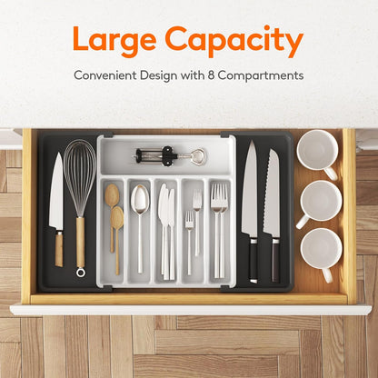 Lifewit Silverware Drawer Organizer, Expandable Utensil Tray for Kitchen, BPA Free Flatware and Cutlery Holder, Adjustable Plastic Storage for Spoons Forks Knives, 11-18 x 14", Black