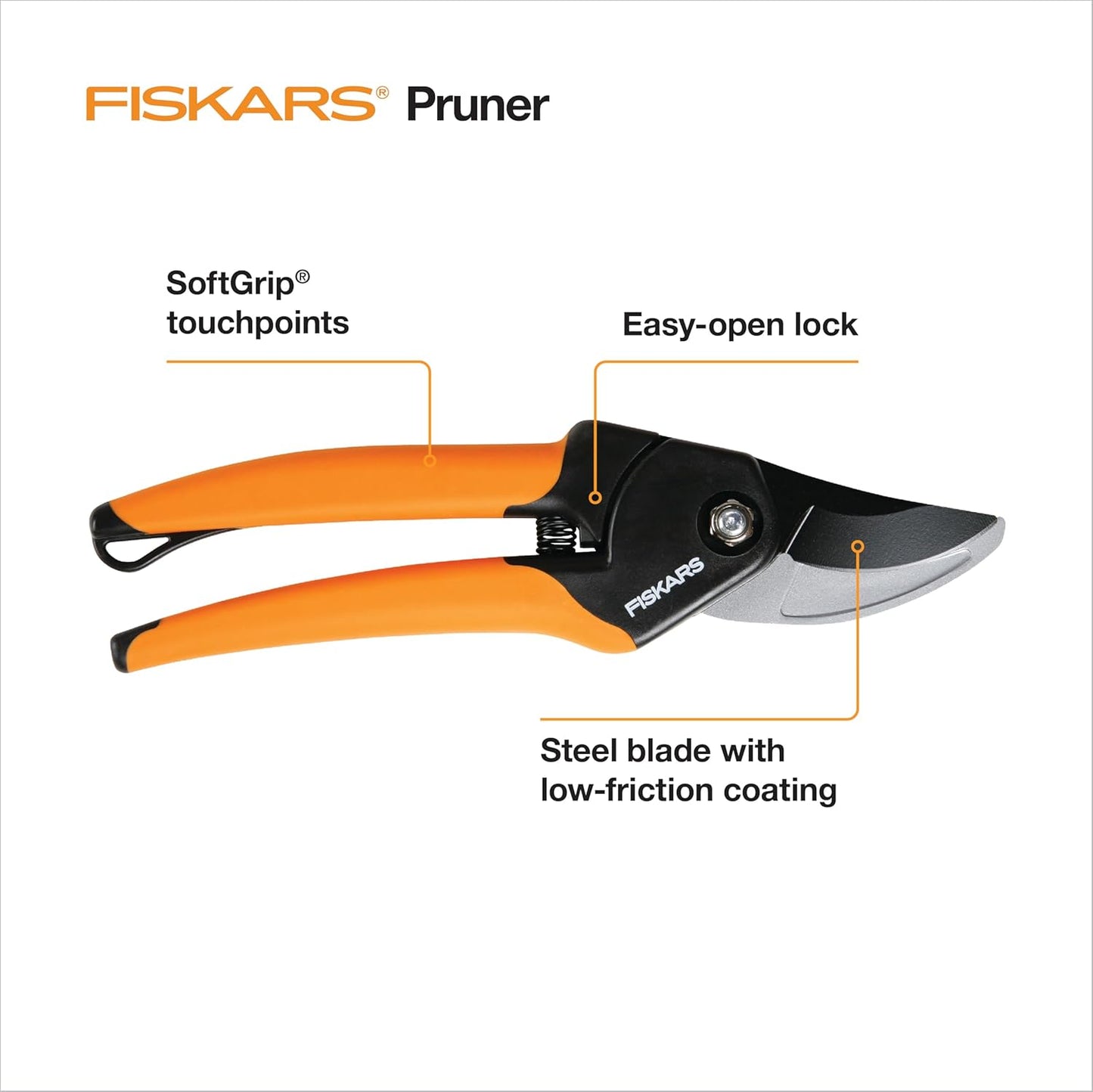 Fiskars Bypass Pruning Shears, 5/8" Cut Capacity Gardening Scissors, Self-Cleaning Sap Groove Prevents Sticking, Non-Slip Grip for Cutting Stems & Branches, Sharp Steel Blades w/ Low-Friction Coating