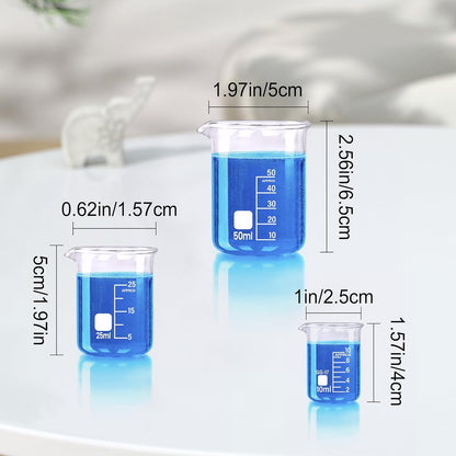 Glass Beakers Set, 5 Sizes - 10ml, 25ml, 50ml, 100ml, 250ml, 3.3 Borosilicate Beaker for Laboratories, Classrooms or Home, Griffin Low Form Lab Beakers