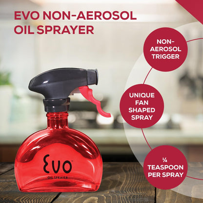 Evo Glass Oil Sprayer, Non-Aerosol For Olive Oil, Cooking Oils And Vinegars, Green, 6-Ounce Capacity, For Grilling, Roasting, Air Frying, Baking And Salad Prep
