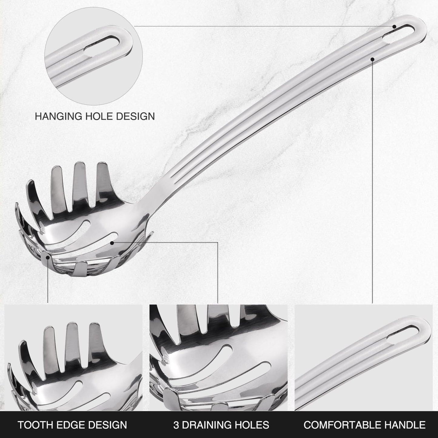 New Upgraded 12 inch Stainless Steel Spaghetti Server Spoon with Teeth - Pasta Fork Pasta Server Noodle Spoon Heavy Duty Cooking Utensils Classic Dishwasher Safe 1Pc