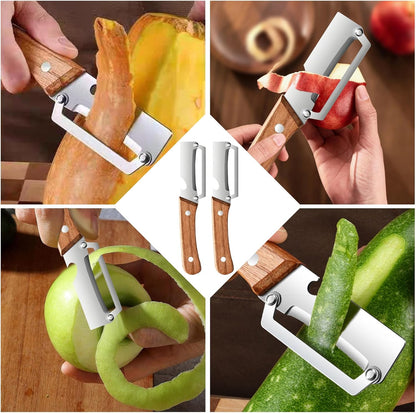 2 Pack Multi-Functional Vegetable Peeler for Kitchen, 2026 New Premium Vegetable Peeler with Wooden Handle and Bottle Opener,Kitchen Tool for Fruit Veggie Pumpkin