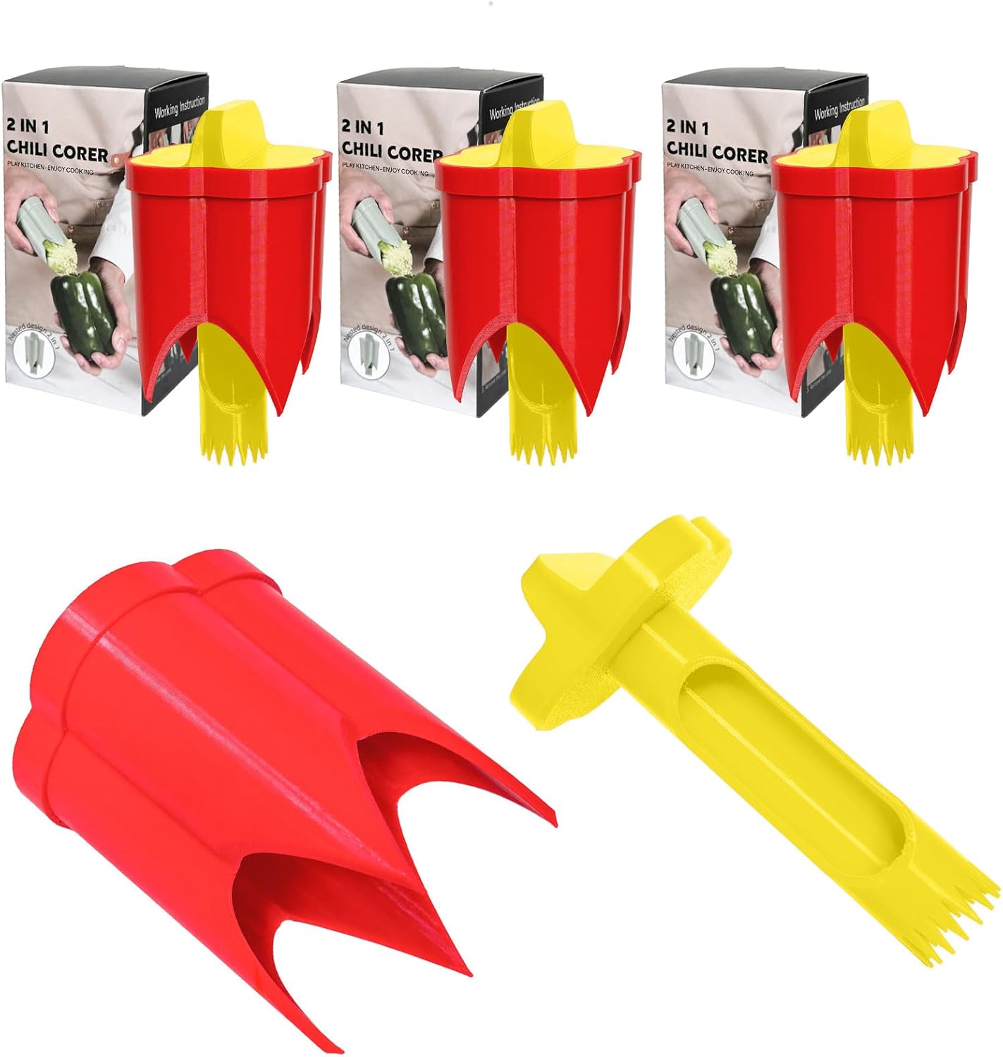Pepper Corer, 2 in 1 Red Bell Pepper Seed Corer Remover Tool, Fruit & Vegetable Corers Quick Cave Tools for Jalapeno Cutter Deseeder, Green