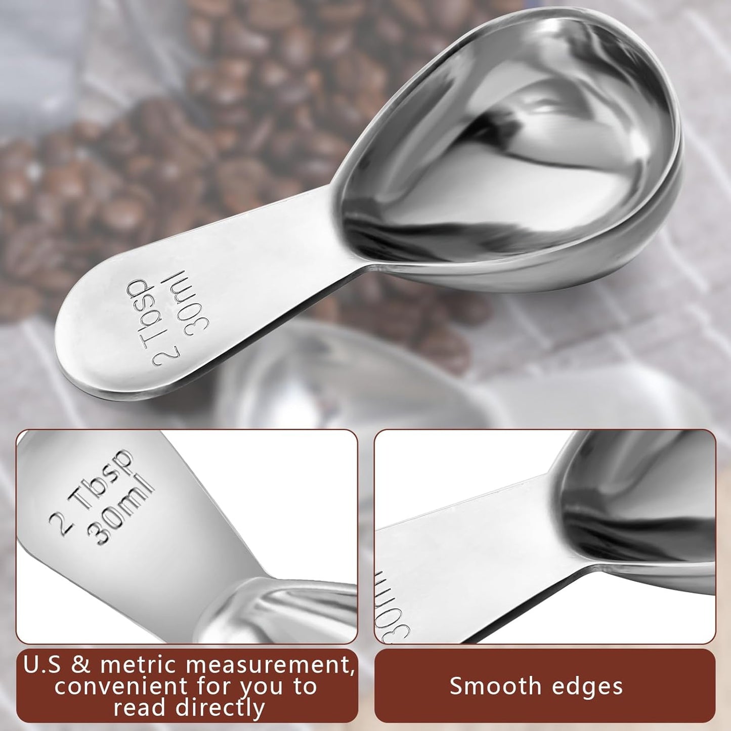 Stainless Steel Coffee Scoop Short Handled Measure Scooper Metal Measuring Spoon Coffee Scoop For Ground Coffee Bean Espresso Powder For Canisterss/Jars(2tbsp)