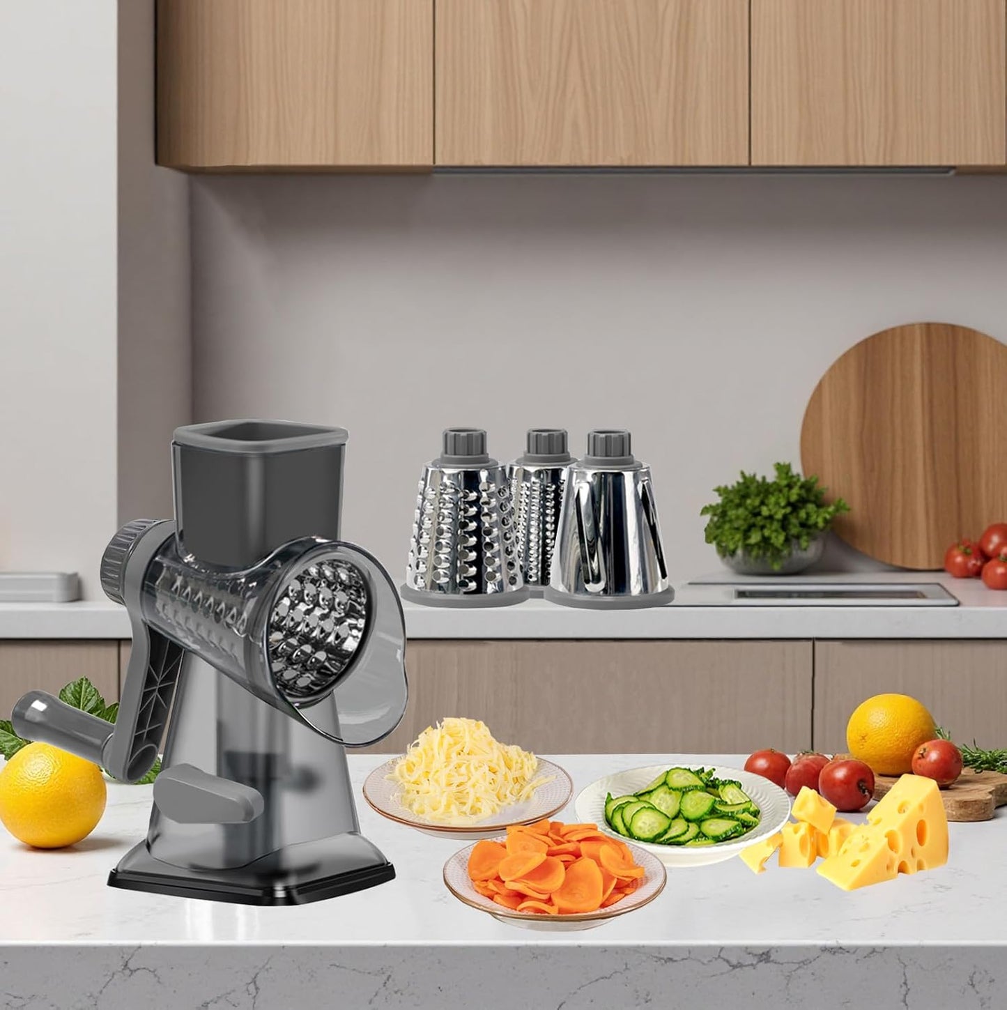 Cheese Grater with Handle,Multifunctional Rotary Cheese Grater,Kitchen Cheese Shredder Can Easily Chop Vegetables,Potatoes,Carrots,Etc.The Suction Cup is Stable and Easy to Clean (light green)