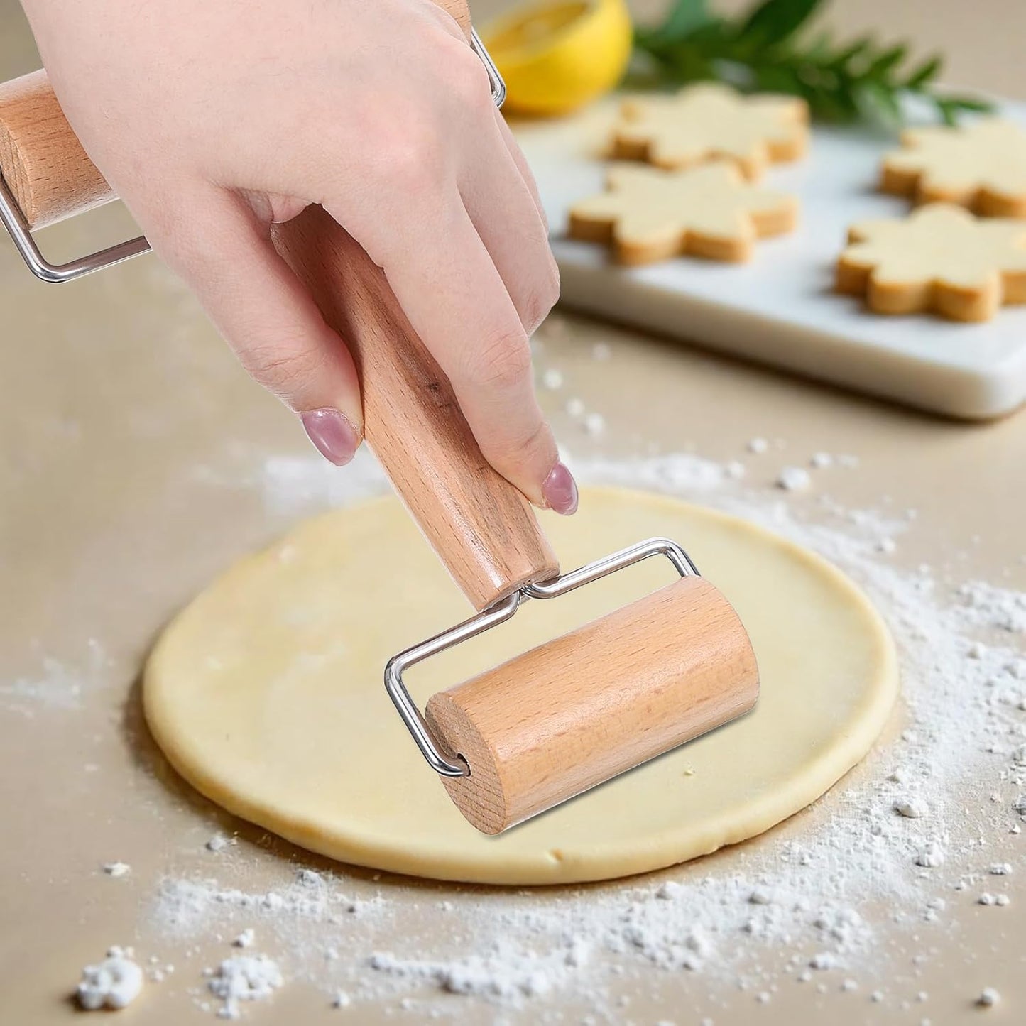 2 Pcs Baking Wooden Rolling Pins T-shape Pizza Dough Roller Pin Non-Stick Baker Pastry Roller Set for Tortilla Cookie Dumpling Home Kitchen Baking Cooking