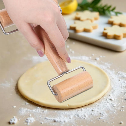 2 Pcs Baking Wooden Rolling Pins T-shape Pizza Dough Roller Pin Non-Stick Baker Pastry Roller Set for Tortilla Cookie Dumpling Home Kitchen Baking Cooking