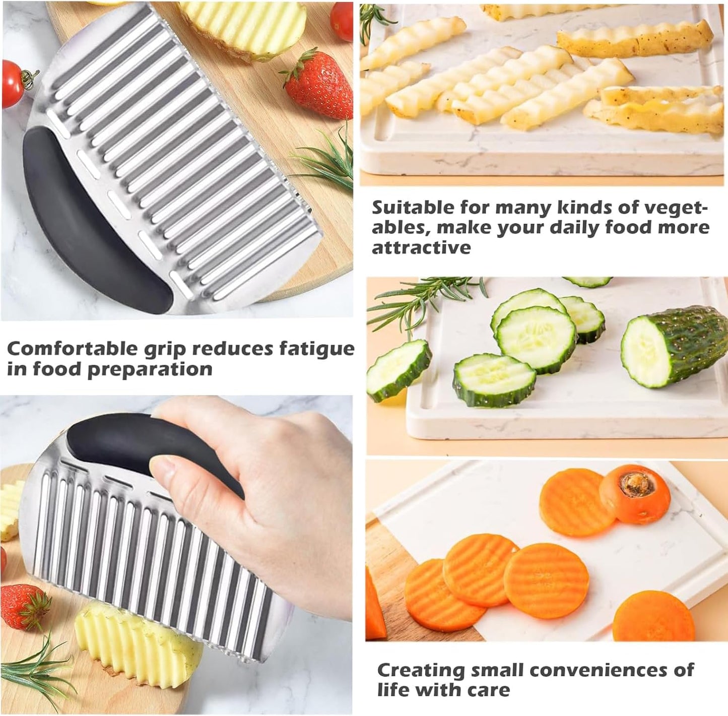 Large Crinkle Cutter French Fry Cutter, Large Crinkle Potato Slicer Wavy Chopper, Stainless Steel Wavy Slicer Crinkle Cutting Chopping Tools with Handle for Carrot Vegetable