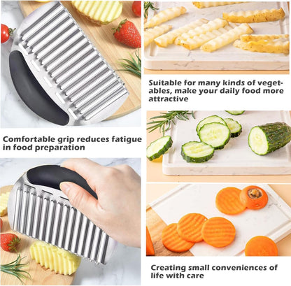 Large Crinkle Cutter French Fry Cutter, Large Crinkle Potato Slicer Wavy Chopper, Stainless Steel Wavy Slicer Crinkle Cutting Chopping Tools with Handle for Carrot Vegetable