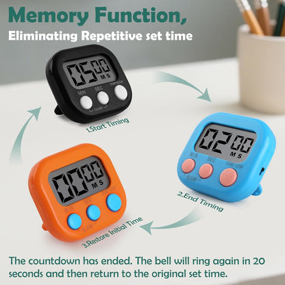 GeeRic Kitchen Timers 4 Pack, Electronic Timers with Loud Alarm for Cooking, Magnetic Digital Timers Big LCD Display Blue Green Pink White (No Battery Included)