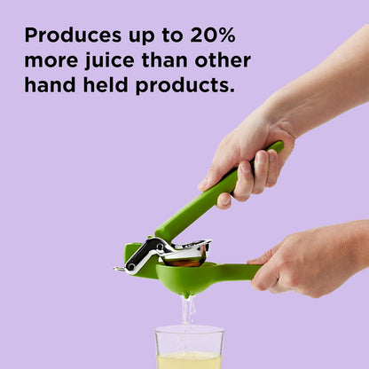 Chef'n FreshForce Lemon Squeezer Citrus Juicer, Manual Hand Press with Dual-Gear Power for Maximum Juice Extraction, Durable, Lime Green