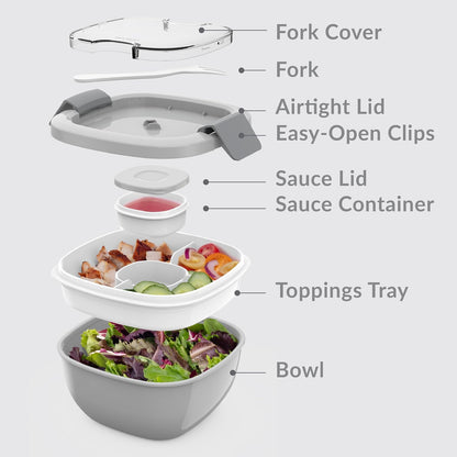 Bentgo Salad Container - 54 oz Bowl with 4-Compartment Toppings Tray, Leak-Proof Dressing Container, Reusable Fork, BPA-Free Lunch Box for Meal Prep & Food Storage; Removable Bento Tray (Khaki Green)