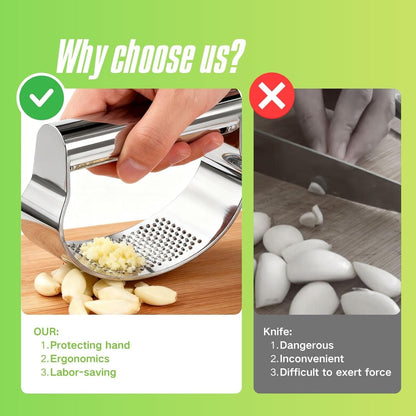 Garlic Press Rocker 304 Stainless Steel Garlic Mincer & Crusher with Silicone Peeler and Cleaning Brush, Ergonomic Dishwasher Safe Garlic Chopper Kitchen Gadget for Seniors & Home Cooks