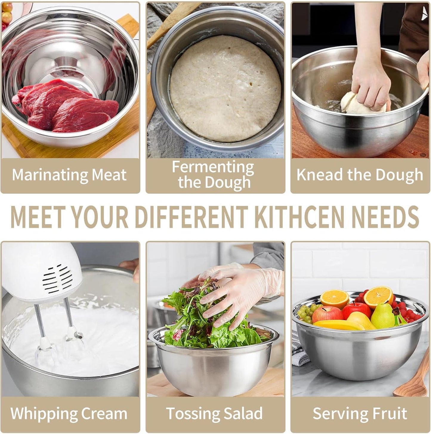 WEPSEN 5-Speed Electric Hand Mixer, 4 Large Mixing Bowls Set, Handheld Mixers with Whisks Beater, Stainless Steel Metal Nesting Bowl Measuring Cups Spoons Kitchen Cake Blender for Baking Supplies