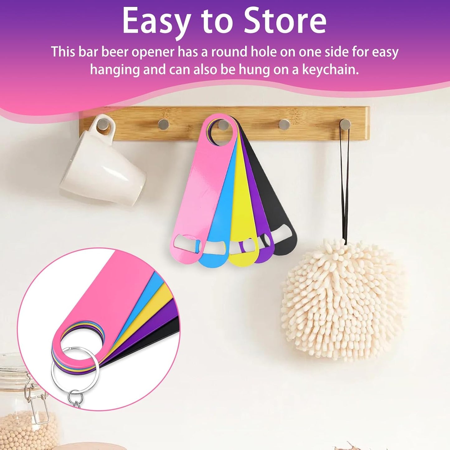 KTOJOY 5 Pack Stainless Steel Colorful Beer Bottle Opener Set, 7 Inch, Large Colorful Design,