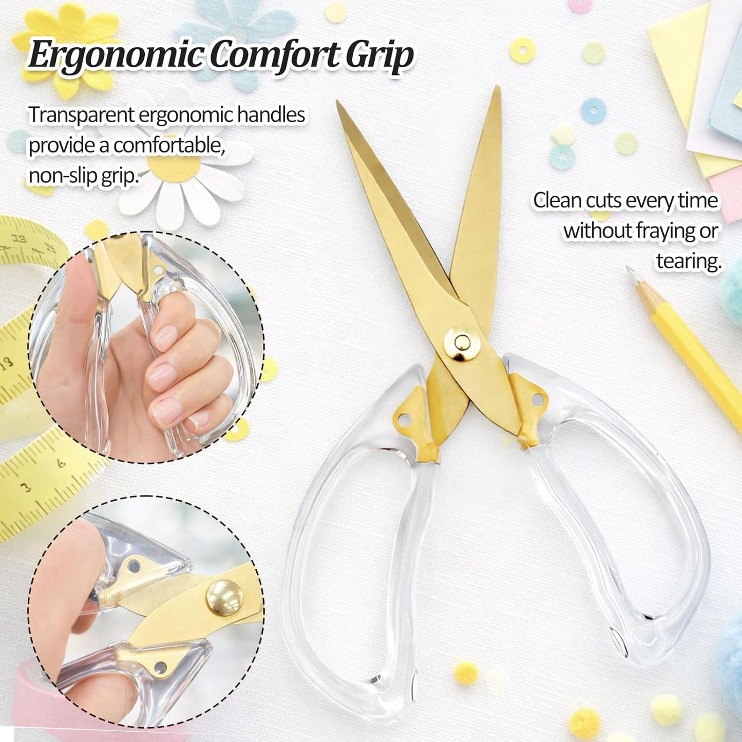 8.27-Inch Golden Kitchen Shears, Titanium-Coated Stainless Steel Cooking Scissors, Dishwasher Safe Utility Meat Scissors with Acrylic Handle