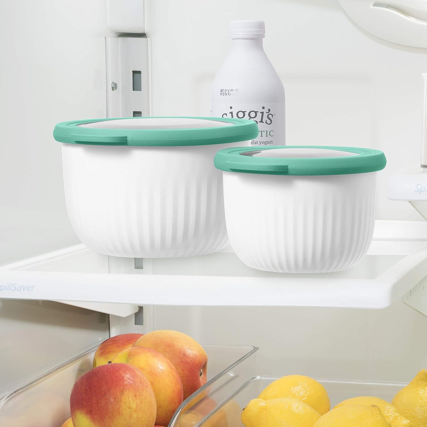 Oggi Prep, Store & Serve Plastic Bowl w/See-Thru Lid- Dishwasher, Microwave & Freezer Safe, (4 qt) White/Aqua