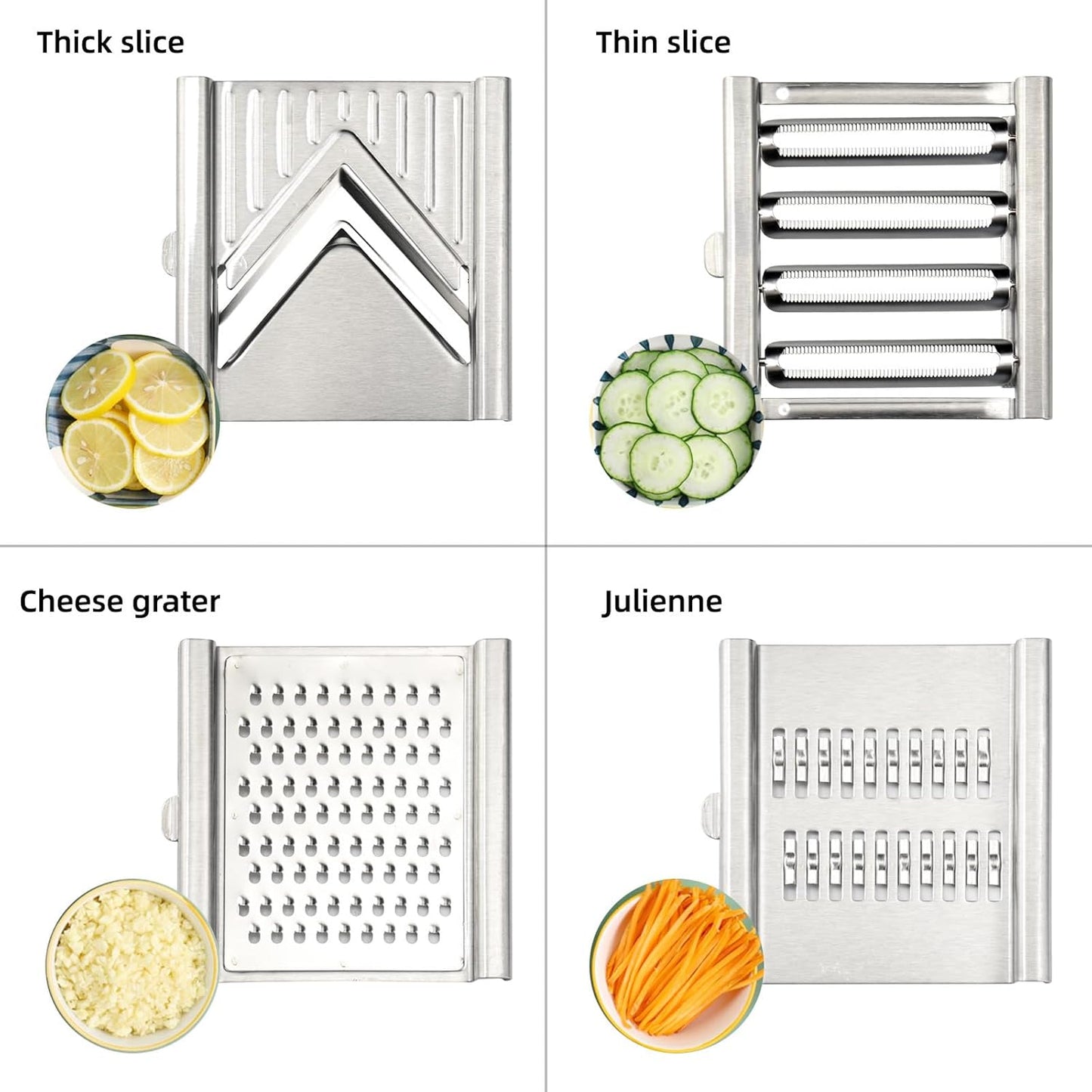 HongYuanShunDa-4-in-1 Vegetable Cutter with Cheese Grater, Stainless Steel Mandoline Slicer for Kitchen, Carrot Cucumber Cabbage Shredder, with Hook for Easy-Hang Storage