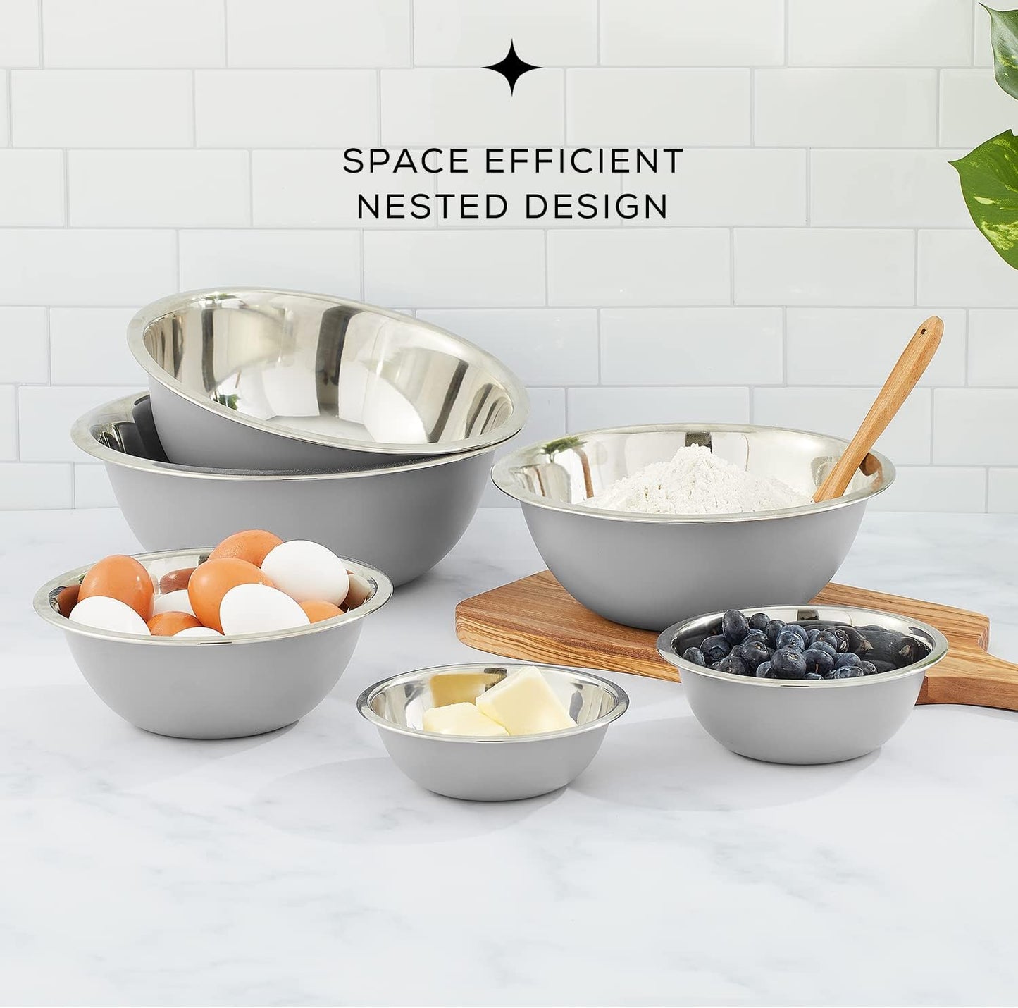 JoyJolt Stainless Steel Mixing Bowl Set of 6-5qt to 0.5qt Nesting Bowls for Dough, Batter & Baking