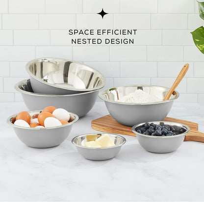 JoyJolt Stainless Steel Mixing Bowl Set of 6-5qt to 0.5qt Nesting Bowls for Dough, Batter & Baking