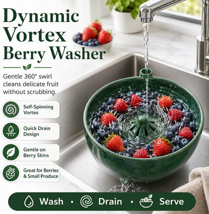 Berry Rinse Bowl Self Spinning 3d Printed Berry Bowl Washer, 360° Vortex Swirl Fruit Washing Colander With Drain Holes, Ceramic Style Automatic Rinse Strainer For Berries Vegetables Kitchen (1PCS)