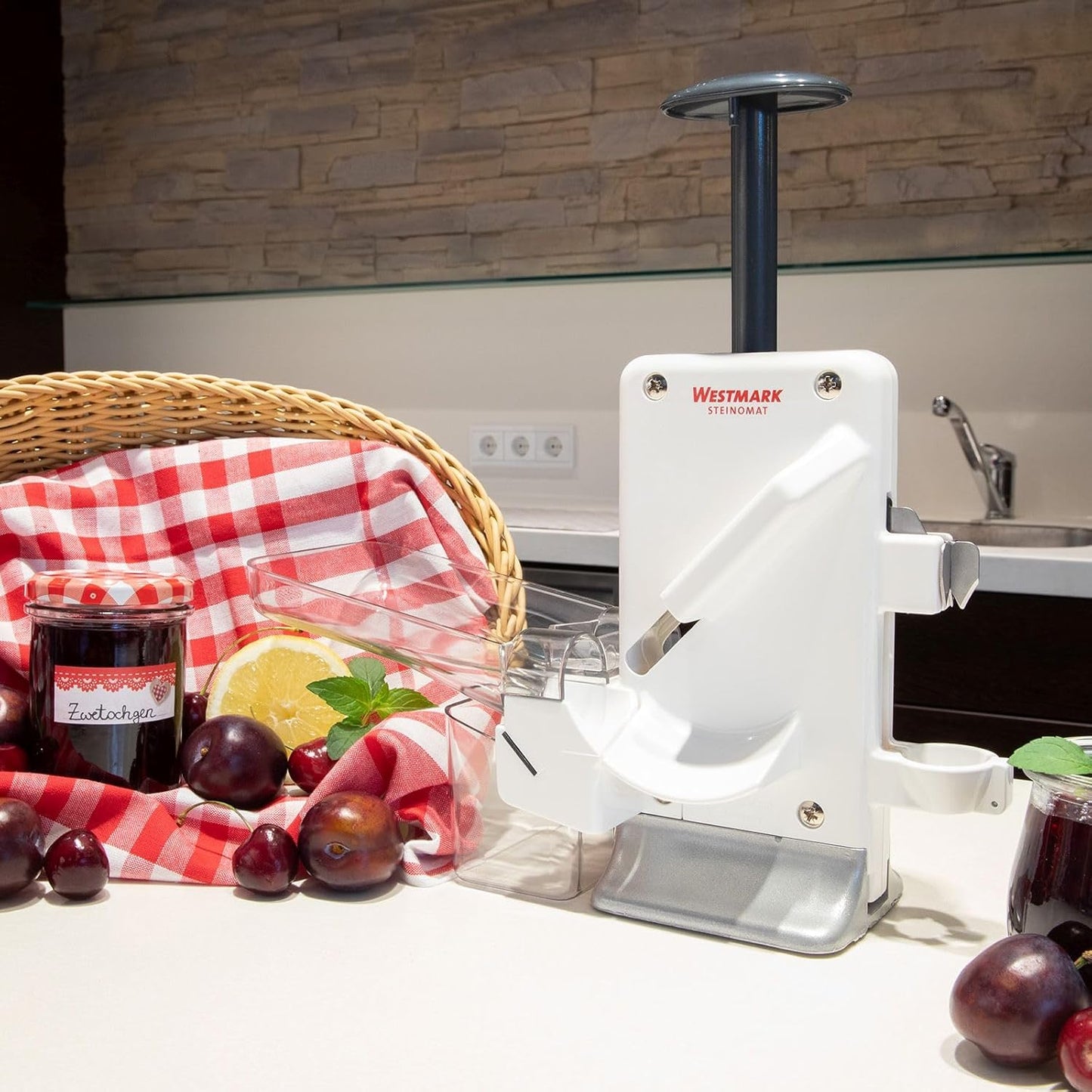 Westmark Cherry & Plum Pitter “Steinex-Combi” – 2-in-1 Fruit Pit Remover, Stainless Steel Blade, Heavy-Duty Aluminum, Fast Clean Pitting for Cherry Jam, Pie & Syrup
