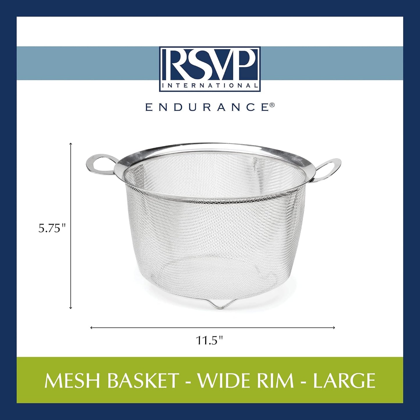 RSVP International Mesh Colander Strainer Basket with Folding Handles, 3 Quarts | For Pasta, Frying, & Salads | Dishwasher Safe | Use in Pressure Cookers | Steaming, Draining & Rinsing