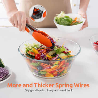 600ºF Heat Resistant Kitchen Tongs: U-Taste 9 inch Silicone Cooking Tong with Firm Sealed Non Stick Rubber Tips & Silicon Coated 18/8 Stainless Steel Handle & Smooth Locking for Serving Salad (Black)