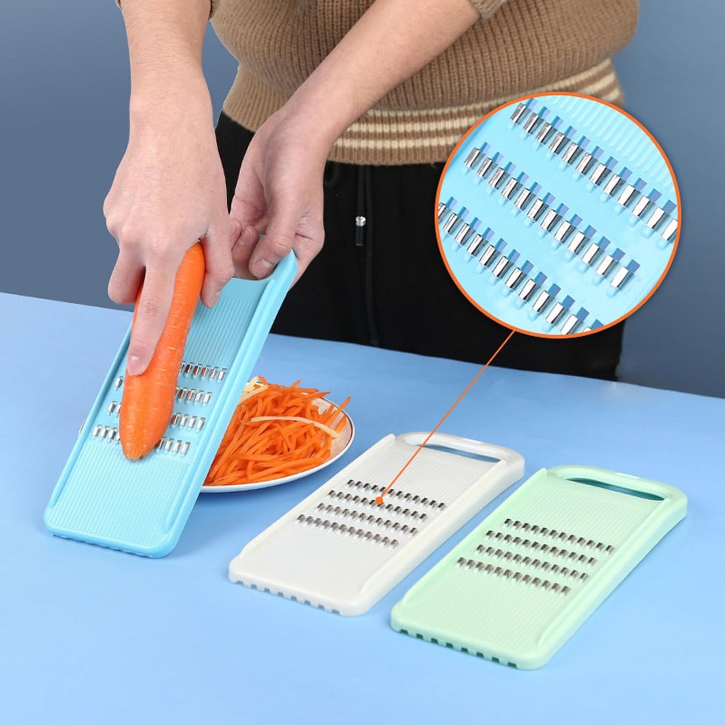 Stainless Steel Vegetable Slicer Shredder, Dishwasher Safe Ergonomic Kitchen Handheld Slicing Tool for Potato Carrot Cucumber with Non-Slip Handle Hanging Hole