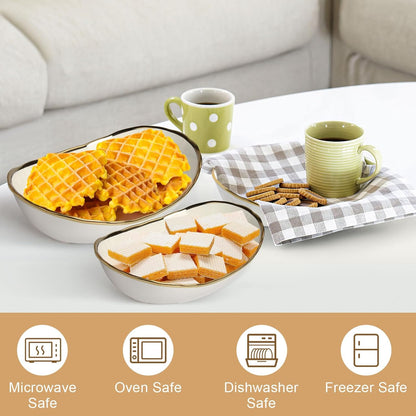 Fruit Bowl for Kitchen Counter, 3 Tier Ceramic Fruit Basket with Metal Stand, Tiered Fruit Stand for Countertop, Modern Multi Serving Bowl for Party Dessert, Vegetable, Snack