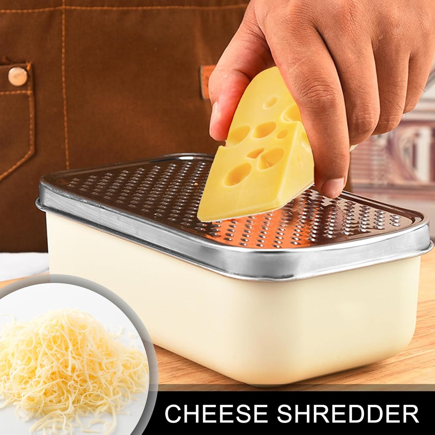 Cheese Grater With Container Box,Grater Cheese Shredder,2 In1 Fruit Vegetable Chopper Onion Choppers,Perfect For Hard Parmesan Or Soft Cheddar Cheeses,Ginger,Butter,Vegetables Etc(White)