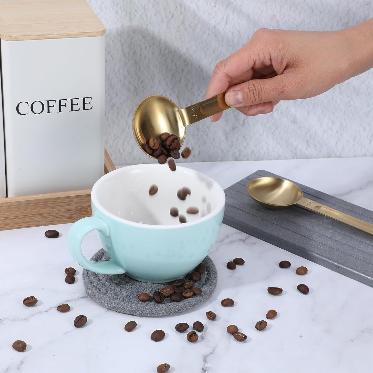 Double Sided Measuring Spoons, Stainless Steel Coffee Spoons, Teaspoon Measuring Spoon, Dual Measure 1 Tsp 5ml and 1 Tbsp 15ml, Long Handle Coffee Scoop for Baking and Kitchen