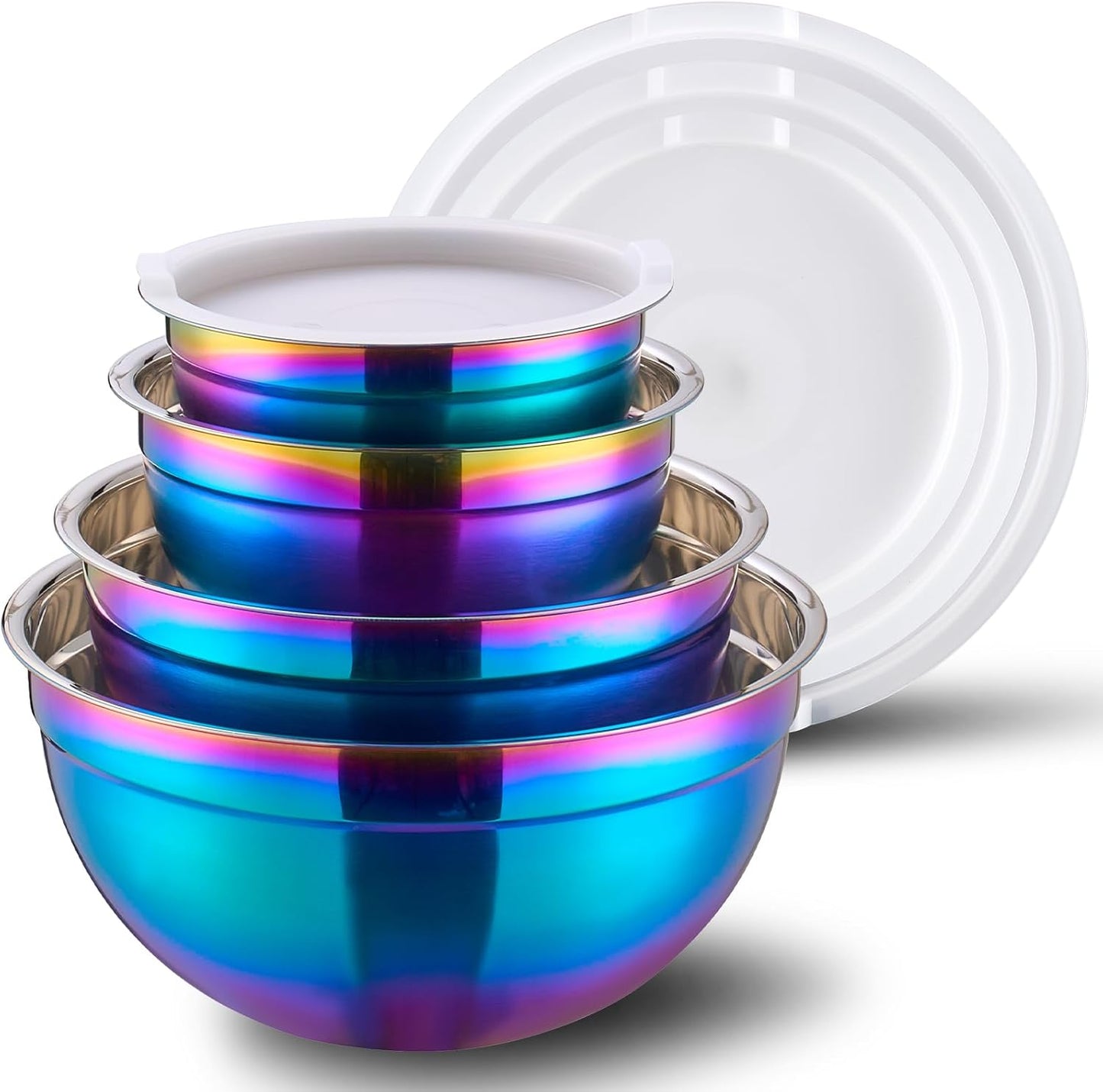 4 Piece Gold Mixing Bowls With Lids for Kitchen, Stainless Steel Set Ideal for Baking, Prepping, Cooking and Serving Food, Nesting Metal Bowls for Space Saving Storage