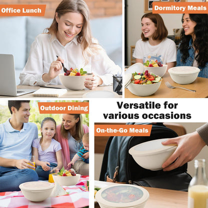 Wheat Straw Bowls Set with Lids, Unbreakable 40 OZ Cereal Bowls Set of 4, Salad Container for Lunch, Microwave & Dishwasher Safe Bowl Set for Kitchen, Picnic, RV, Camping, Multi