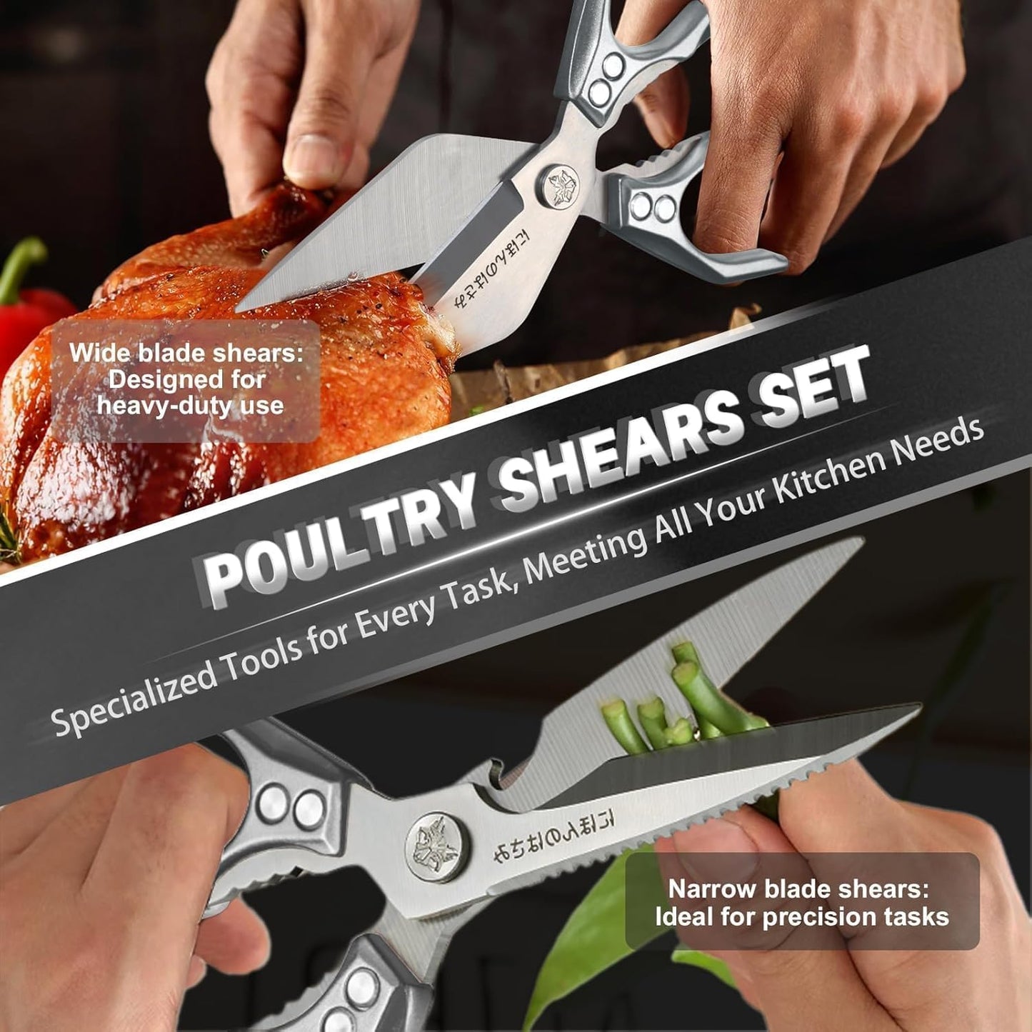 Dream Reach Poultry Shears, Heavy Duty Kitchen Shears with Serrated Edge, No Rust Spring Loaded, Multipurpose Stainless Steel Kitchen Scissors for Chicken, Bone, Meat, Turkey, Fish Thanksgiving Gifts