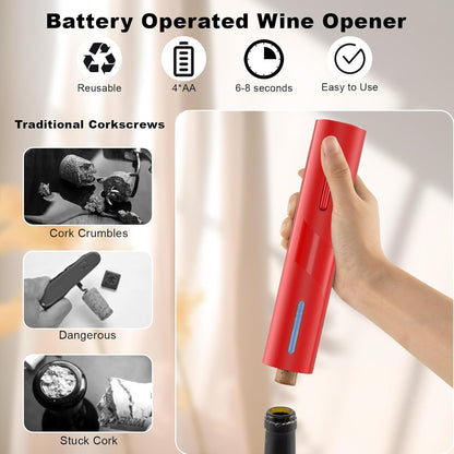 COKUNST Electric Wine Opener, Battery Operated Wine Bottle Openers with Foil Cutter, One-click Button Corkscrew Remover for Home Kitchen Party Wedding