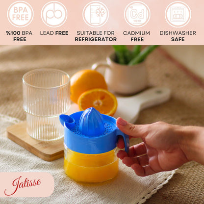 Glass Lemon Juicer, Small Grapefruit and Citrus Juicer, Extractor Manual Hand with Handle and Pour Spout, BPA Free and Lead-Free Heavyweight Crystal Clear Glass 10.1oz (Yellow)