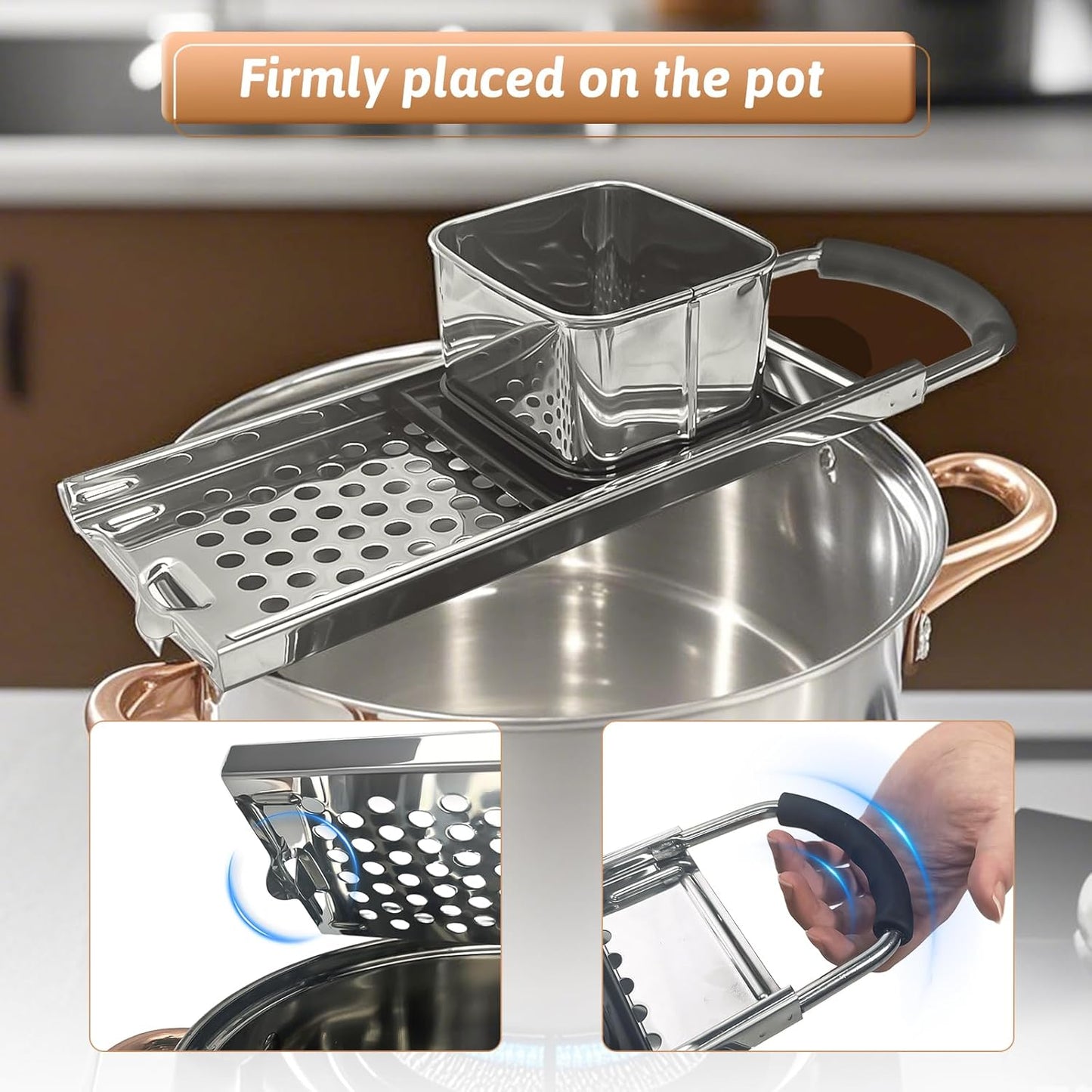 Premium Grade Stainless Steel Spaetzle Maker with Anti-slip Rubber Handle, Spider Strainer Skimmer, Silicone Scraper and Plastic Brush, Homemade German Egg Noodle Dumpling Making Tool Set