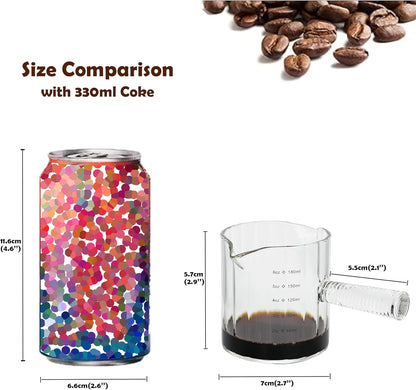 Glass Espresso Cup 6 OZ, Double Shots Measuring Cup with Glass Handle for Dishwasher Safe, Double V-Shaped Spout Milk Frothing Pitcher, Espresso Accessories for Machine, Demitasse Cups (Clear)